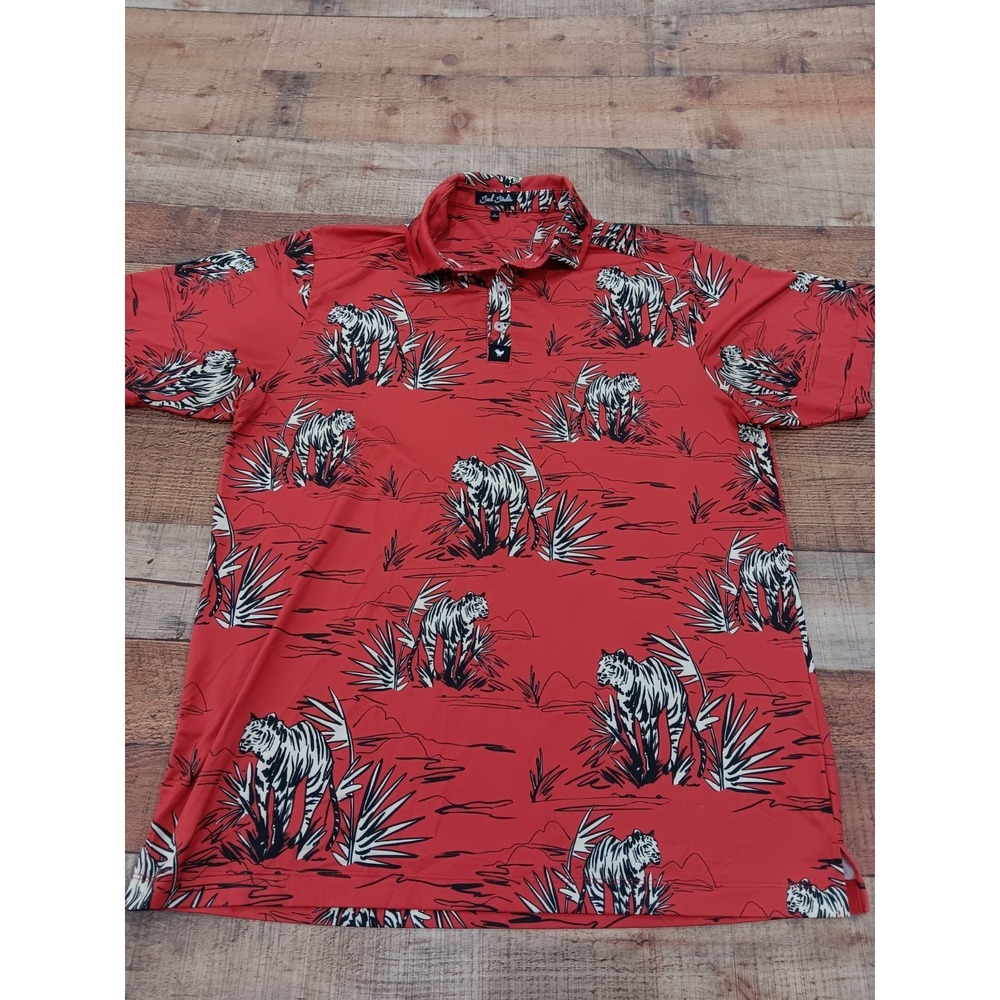 Bad Birdie Polo Shirt Mens Large Orange Tiger Graphic Golf Stretch (2334)